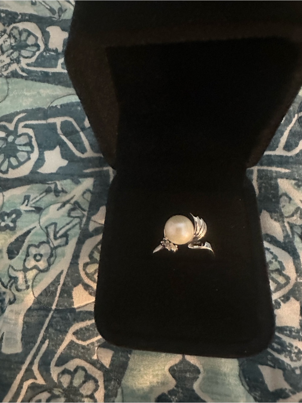 NEW Akimio AAA White Pearl Ring 1.015 CTW Platinum Plated Sterling Silver NEW!